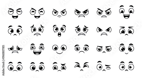 Fotografie Collection of Cartoon Faces Expressing Various Emotions and Feelings
