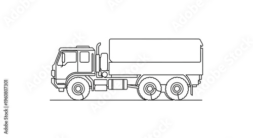Outline drawing of a heavy-duty six-wheel truck with a tanker body