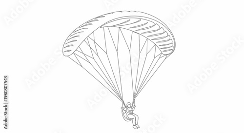 Paragliding illustration, outline of person flying with parachute, extreme sport