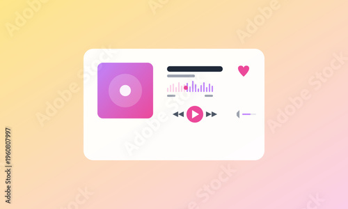 A minimalist digital music player interface featuring a vibrant purple album cover and icons