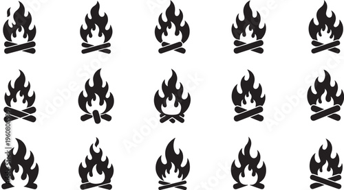 Campfire icons on a white background in black color