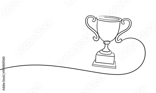 Winner Trophy line art drawing. Minimal Success Concept. Victory Cup outline. Vector Illustration