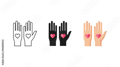 diverse hands showing love sign with hearts flat design vector illustration