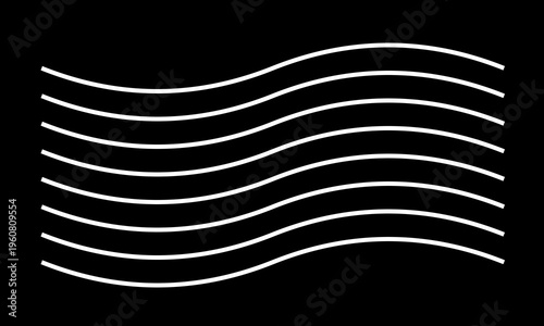 A minimalist graphic design featuring a series of evenly spaced parallel horizontal wavy lines