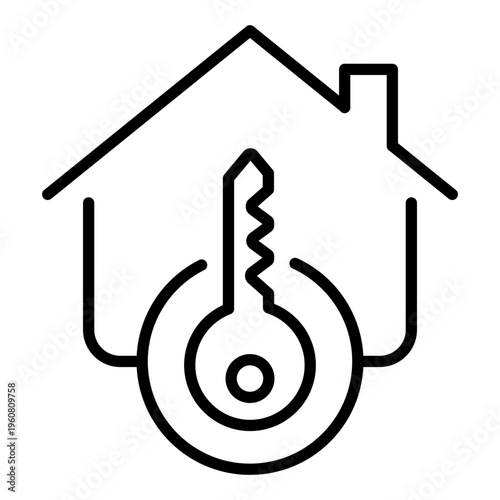 Home Key Icon. House with Key Symbol, Property Access and Security Concept