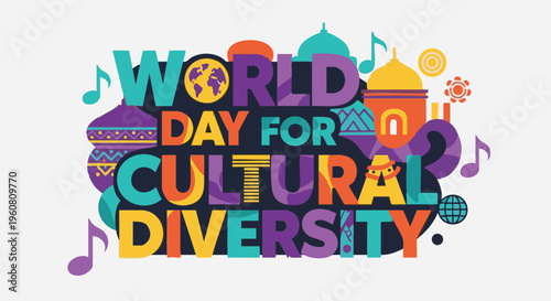 World Day for Cultural Diversity celebration typography in colorful vibrant lighting for social media