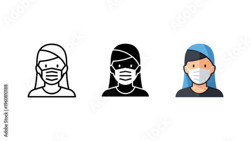 three women wearing face masks health safety flat design vector illustration