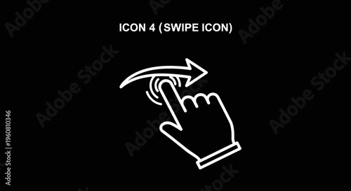 White swipe icon on black background indicating user interaction for scrolling or gesturing