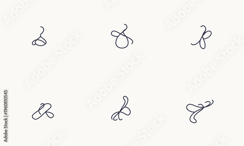 A collection of six minimalist abstract line art sketches featuring unique fluid organic shapes