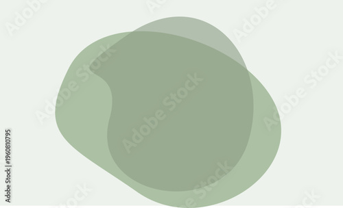 Minimalist composition featuring two overlapping organic green shapes on a pale background color