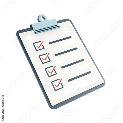 Clipboard checklist with ticked boxes object as cut out PNG