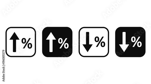 a set of icons representing percentage change, with up and down arrows and percent signs, used for business and finance concepts