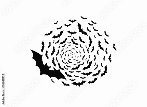Swirling Bats in Silhouette: A captivating visual of a multitude of bats spiraling against a backdrop, evoking a sense of mystery and flight.