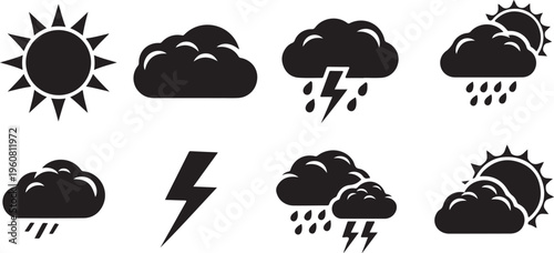 Weather forecast icons set with clouds and sun symbols