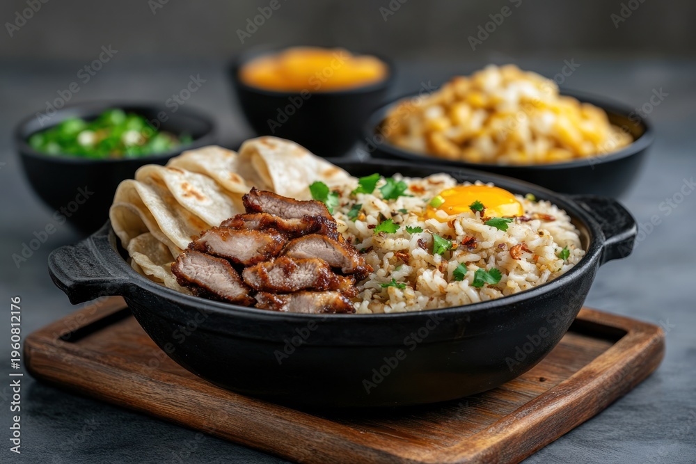Fototapeta premium Traditional Muslim Iftar meal served on a wooden table