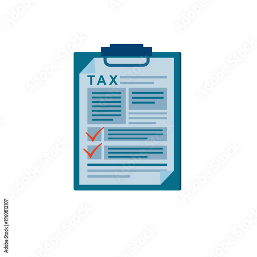 Tax Document on Clipboard with Checkmarks Flat Illustration