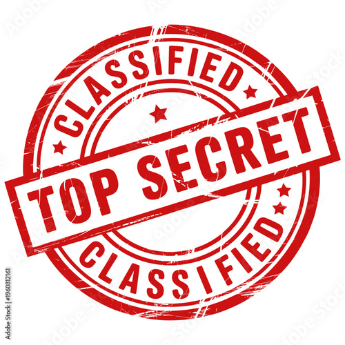 Classified top secret stamp red grunge rubber seal confidential document label design