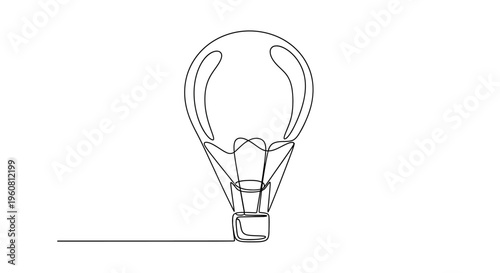 Single Line Drawing of Hot Air Balloon Floating