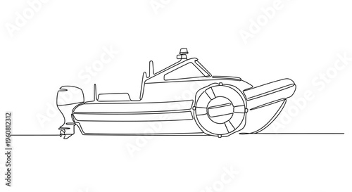 Speedboat, Motorboat, Watercraft, Marine Vehicle, Outline Drawing, Vector Illustration
