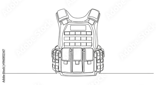 Tactical Vest Drawing, Military Body Armor Line Art