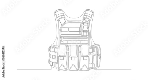 Tactical Vest, Bulletproof Vest Line Drawing, Military Gear Outline