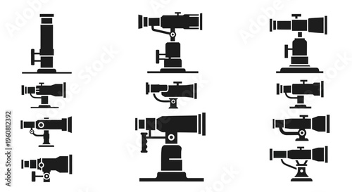 Telescope Icons Set: Astronomy, Science, Exploration, Observation Tools