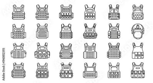 Tactical Vests and Bulletproof Gear Collection Icons