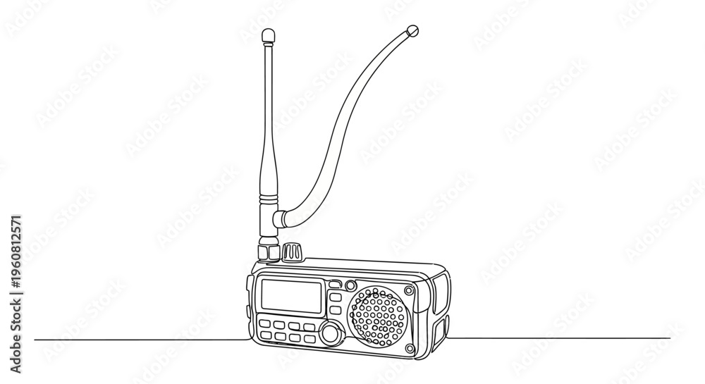 Fototapeta premium Vintage Radio Receiver with Antenna, Line Art Drawing