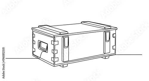 Vector illustration of a wooden crate, line art, isolated on white background