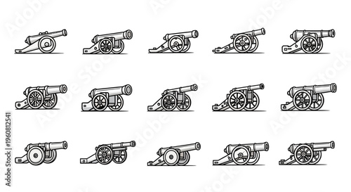 Vintage Cannon Collection: Retro Artillery Icons, Pixel Art Style