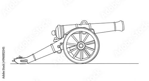 Vintage Cannon Line Art Illustration