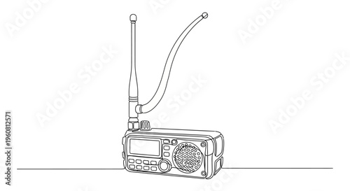 Vintage Radio Receiver with Antenna, Line Art Drawing