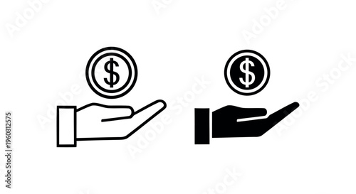 Hands holding dollar coins money.