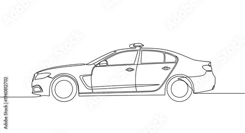 Police Car Line Drawing, Minimalist Law Enforcement Vehicle Illustration