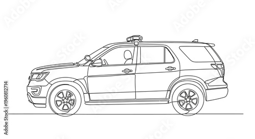 Police SUV Outline Drawing - Law Enforcement Vehicle Illustration
