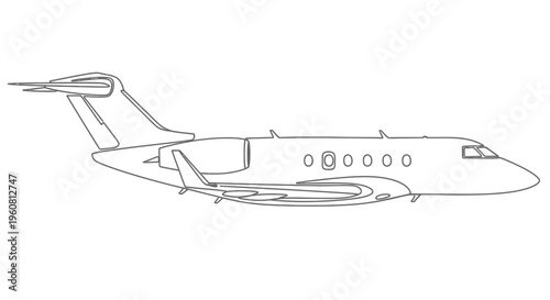 Private Jet Airplane Outline Icon - Vector Illustration