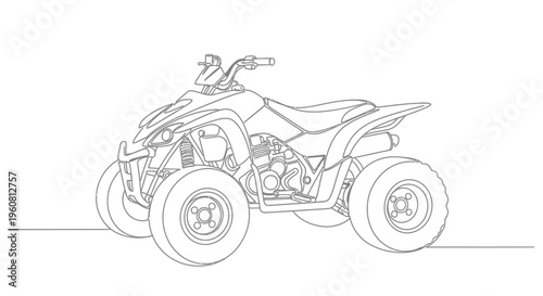 Quad Bike Outline Drawing, All-Terrain Vehicle Vector Art