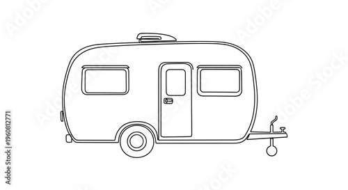 Retro Camper Caravan Line Art - Vintage Travel Trailer Icon