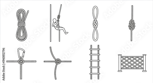 Rope Knots and Climbing Gear Illustrations - Set of 8