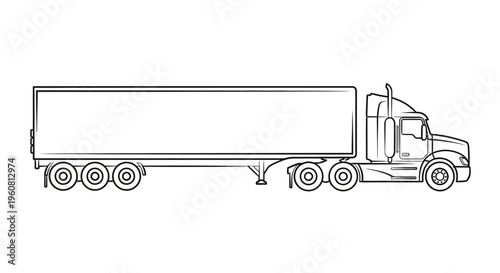 Semi Truck Outline Drawing - Freight Transport Vehicle