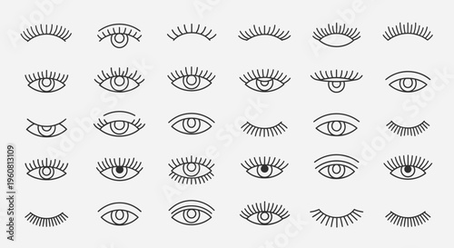 Set of Hand-Drawn Eye Illustrations, Minimalist Line Art Icons