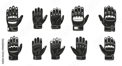 Set of Motorcycle Gloves Icons, Biker Handwear Collection