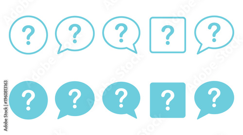 a collection of question marks in various speech bubbles on a white background, representing confusion, inquiry, or uncertainty, suitable for use in educational, business, or marketing materials