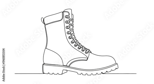 Single Line Drawing of a Rugged Work Boot on White Background