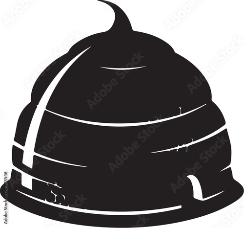 Black firefighter helmet, fireman hat, emergency responder headgear, vector illustration