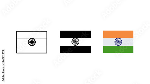 indian national flags waving in wind flat design vector illustration
