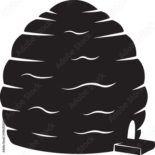 Black beehive icon, honeycomb symbol, apiary illustration, vector graphic