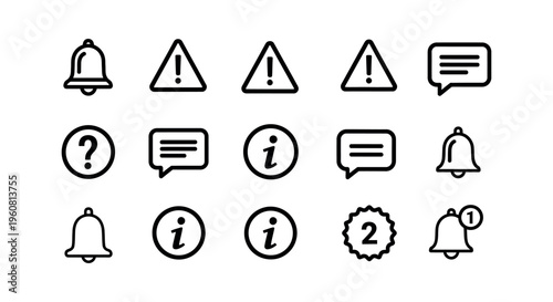 Collection of notification icons symbols.