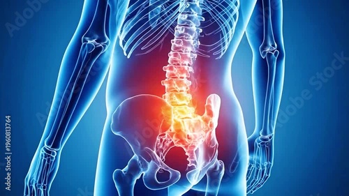 Wallpaper Mural A medical video illustration of a human skeleton with a glowing spine Torontodigital.ca