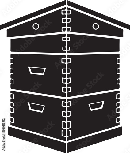Black honeycomb hive, bee house, insect nest, apiary icon
